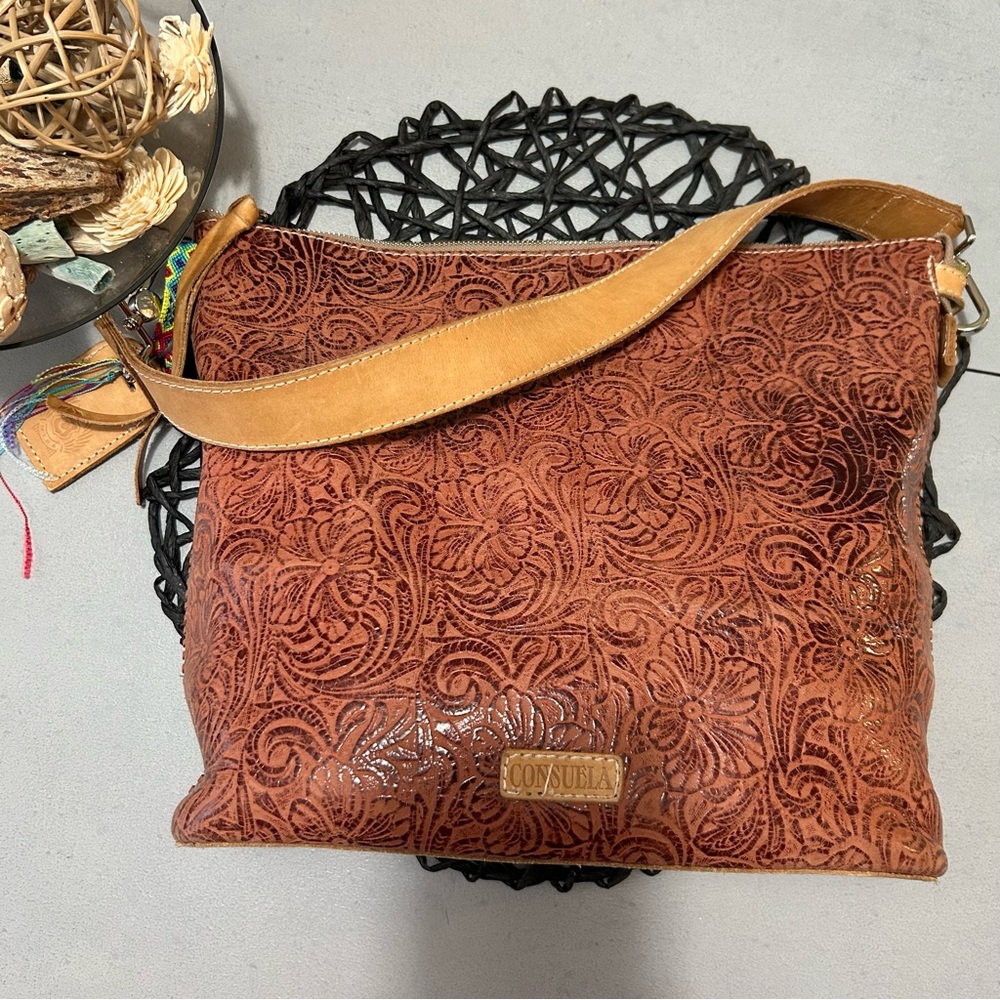 Consuela Sally Leather Tooled Hobo Bag - 2 Straps Included - Picture 7 of 16